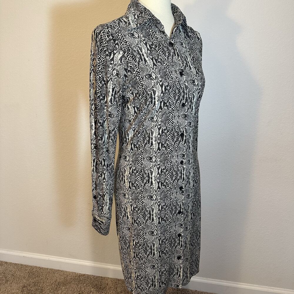 Norma Kamali Snakeskin Long Sleeve Dress Bodycon Button Up Gray Jersey Stretchy - Picture 12 of 13